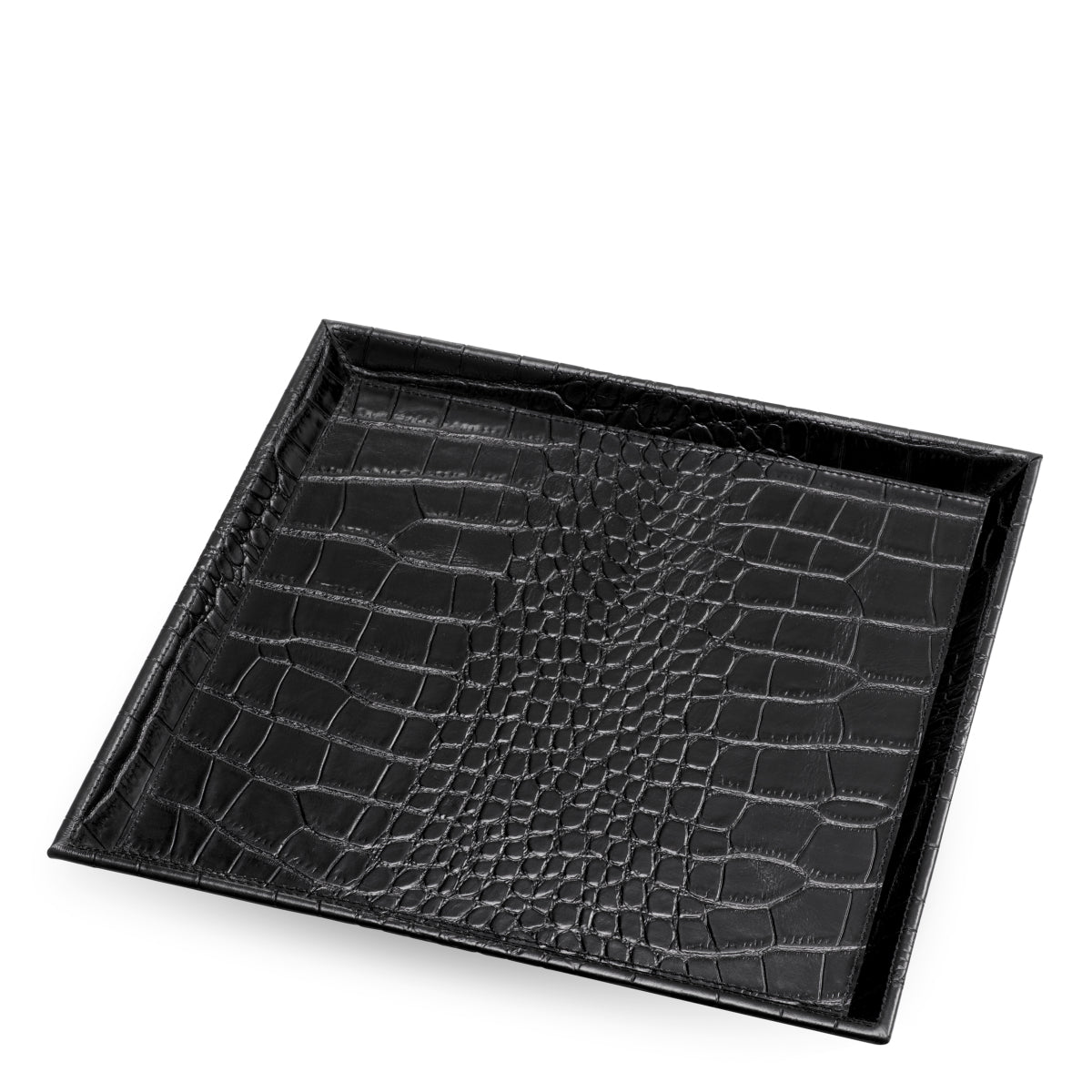 Tavă de birou Scaleo, piele neagră cu imprimeu croco, set de 2