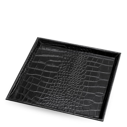 Tavă de birou Scaleo, piele neagră cu imprimeu croco, set de 2