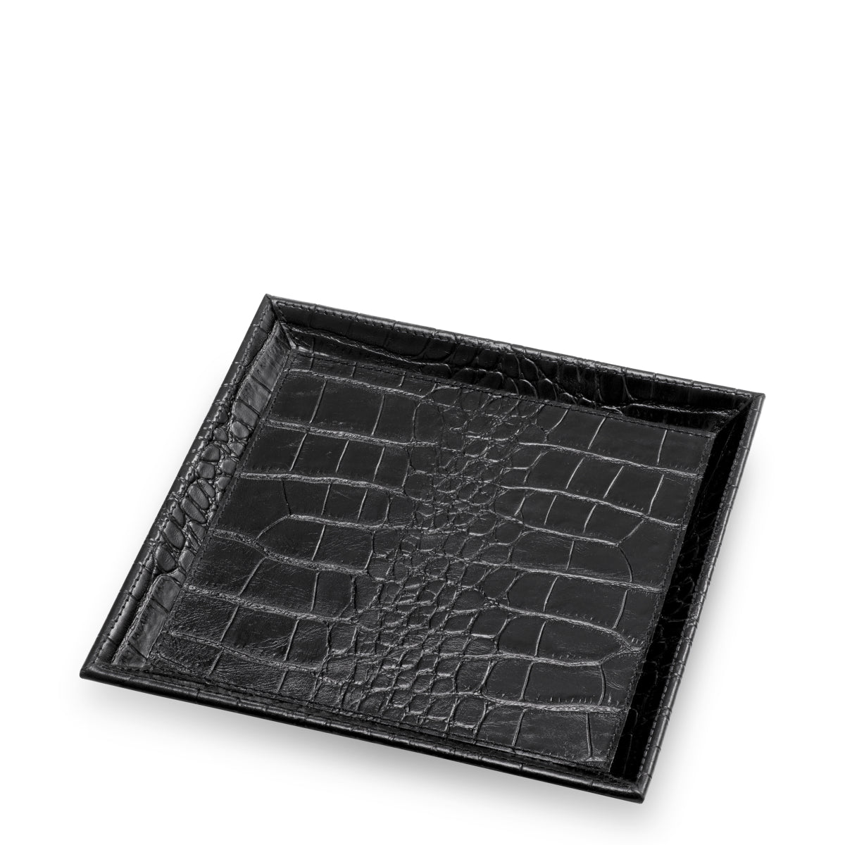 Tavă de birou Scaleo, piele neagră cu imprimeu croco, set de 2