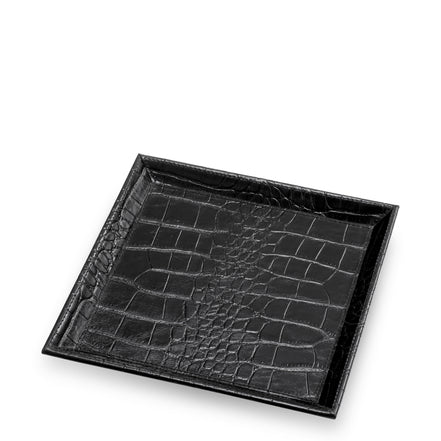 Tavă de birou Scaleo, piele neagră cu imprimeu croco, set de 2