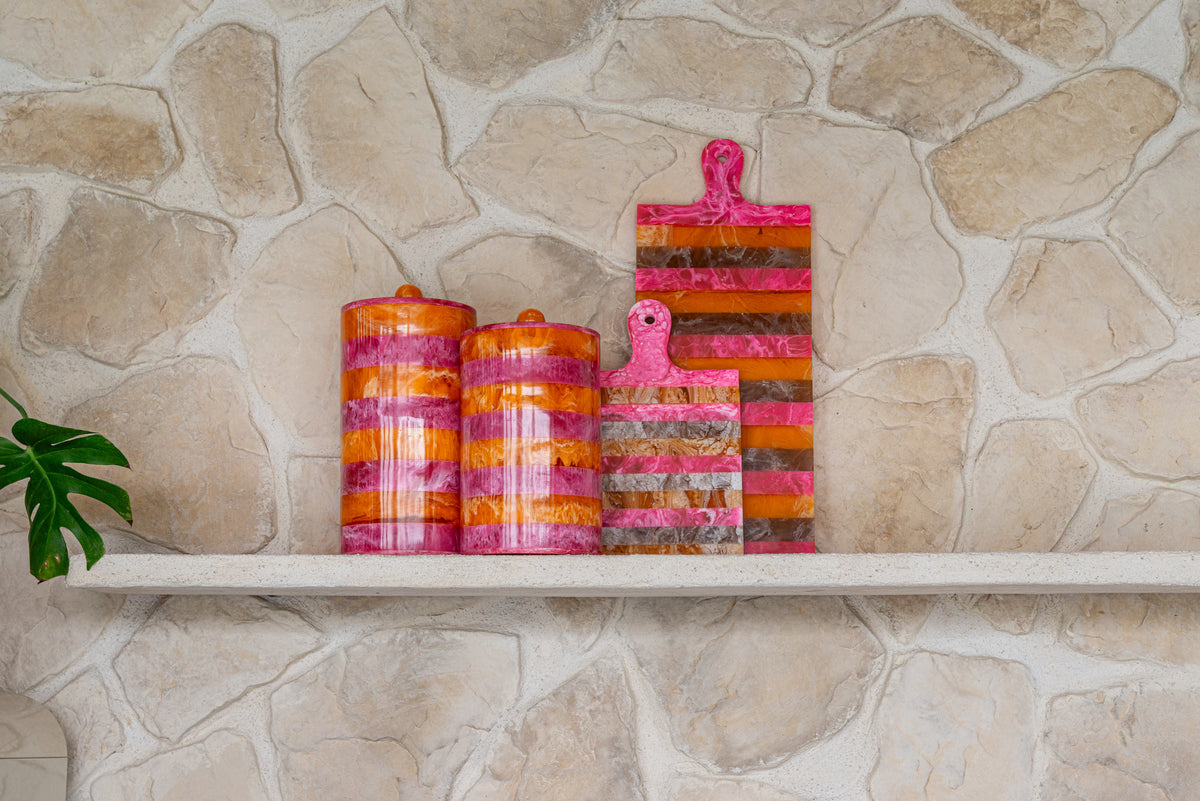 Tavă decorativă Cindy, roz/portocaliu, platou de servire mic – ambient