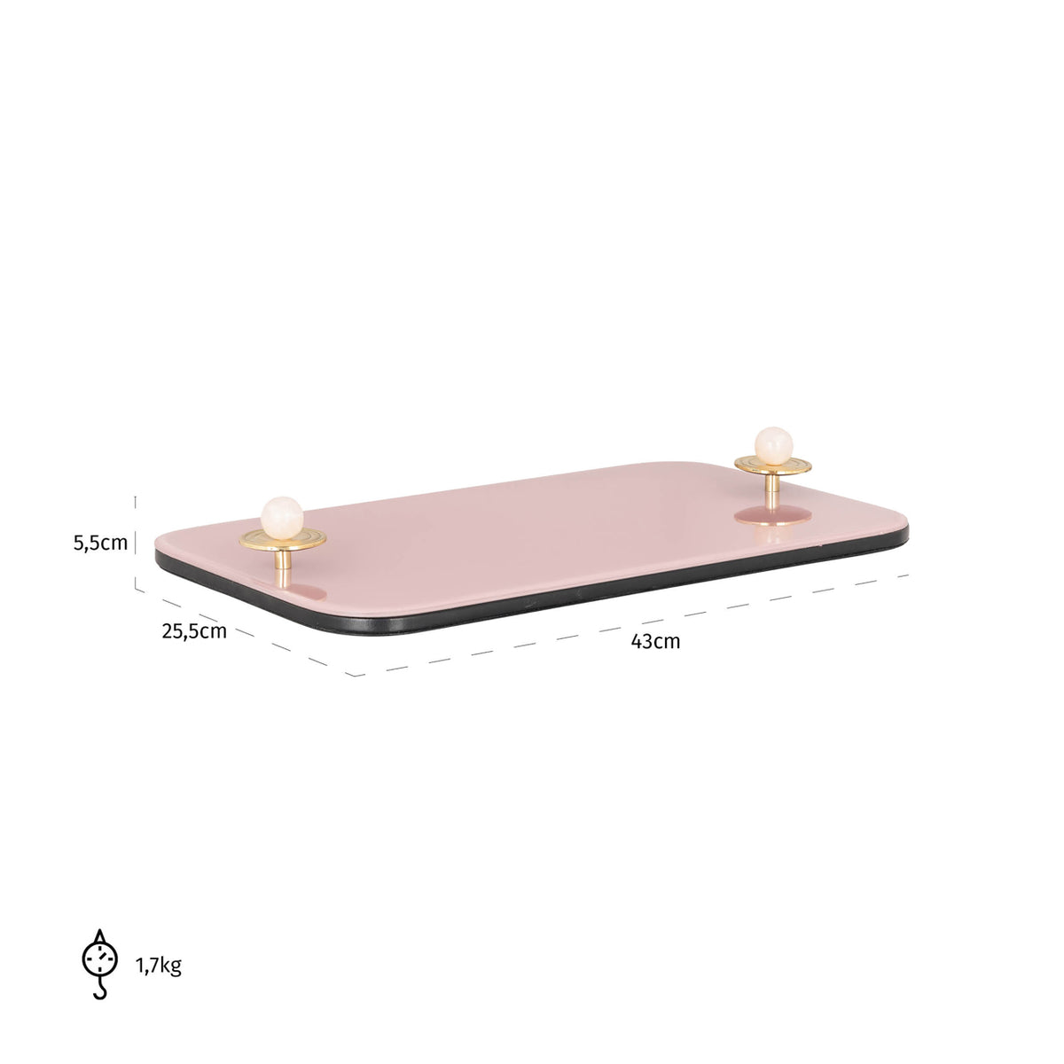 Tavă decorativă Jalien, roz – desen tehnic cu dimensiuni