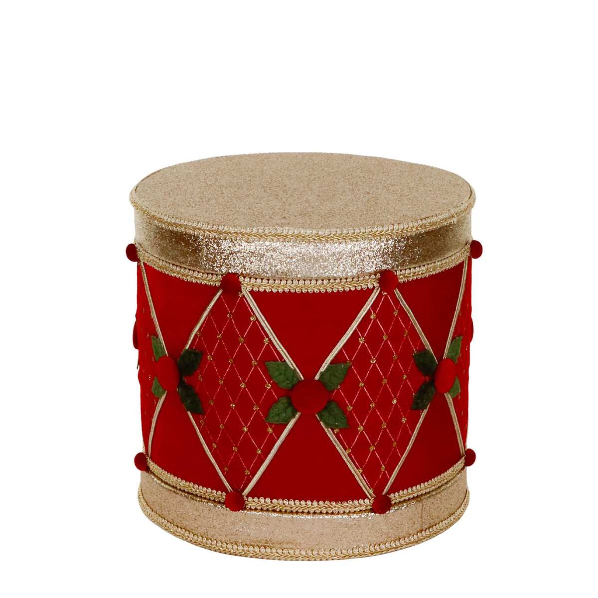 Tobă decorativă de Crăciun din textil, roșu/verde, 30 cm