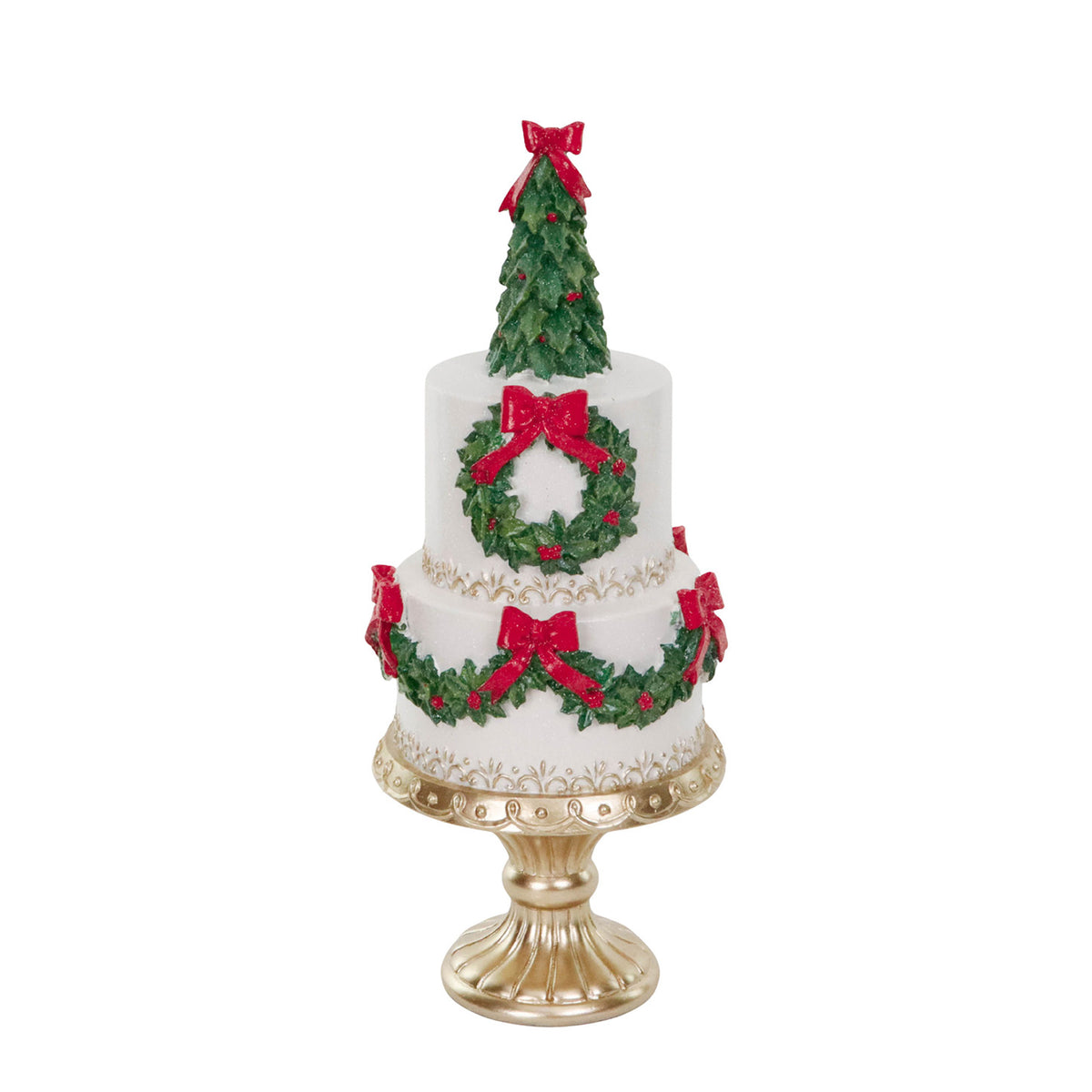 Tort etajat de Crăciun pe suport, alb/roșu/verde/auriu, 41,5 cm