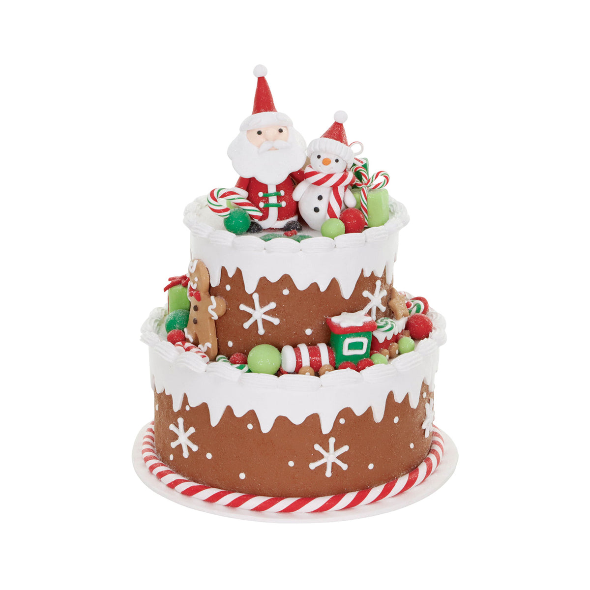 Tort în etaje din turtă dulce de Crăciun, din lut, maro/alb/roșu, 28 cm