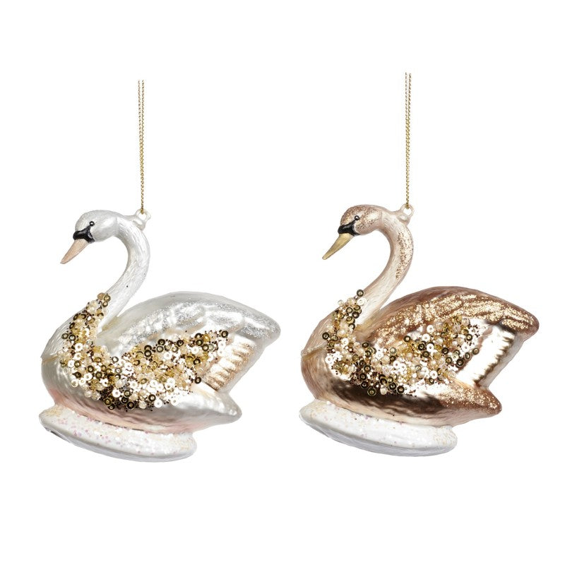 Set 2 Lebede din Sticla crem sampanie 10cm