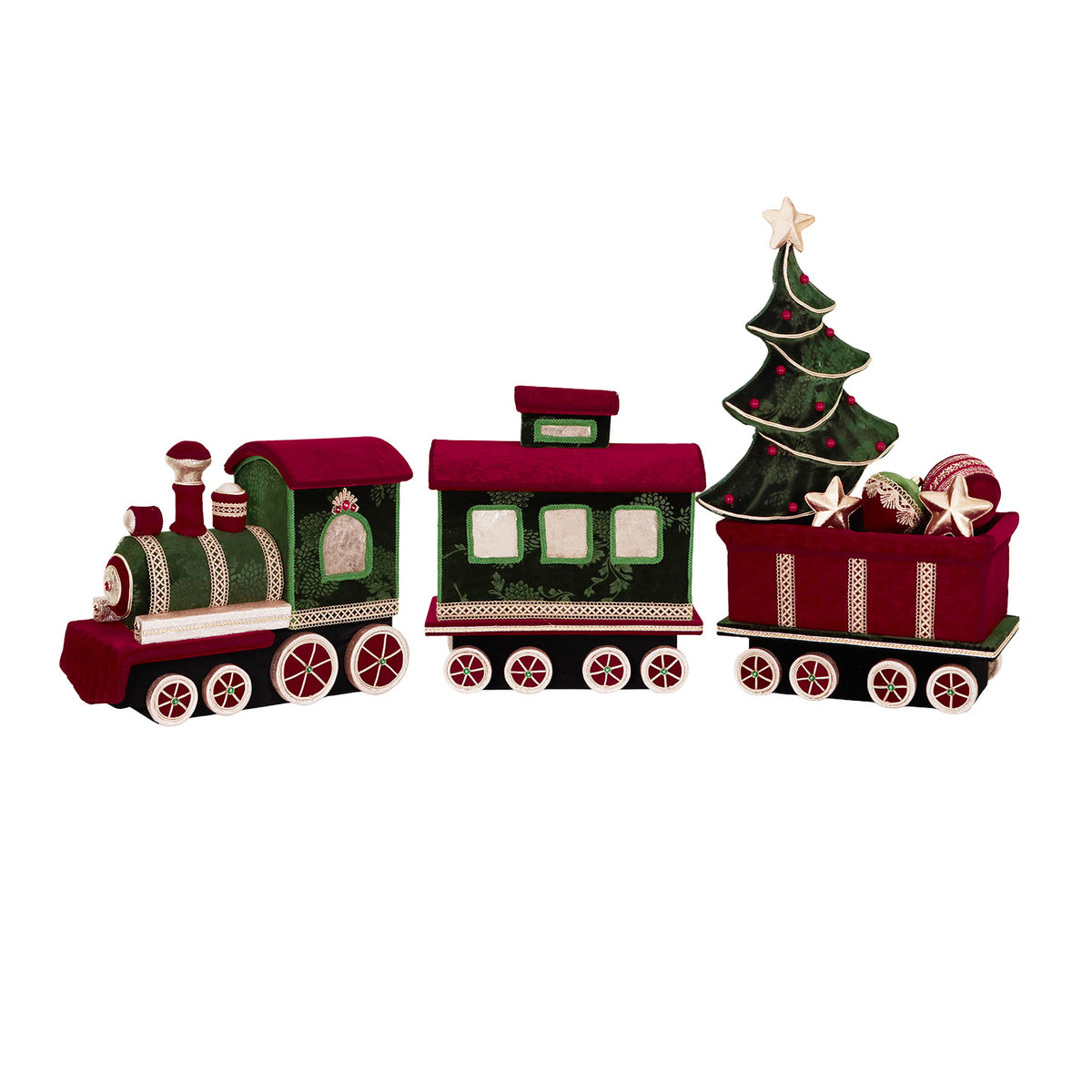 Trenuleț decorativ de Crăciun, set 3 piese, verde/roșu/auriu, 141 cm