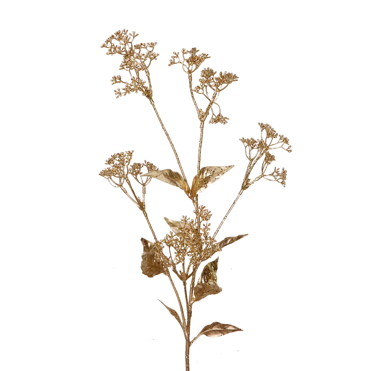 Tulpină cu ciorchini de flori mici și frunze, cu sclipici, auriu, 88 cm