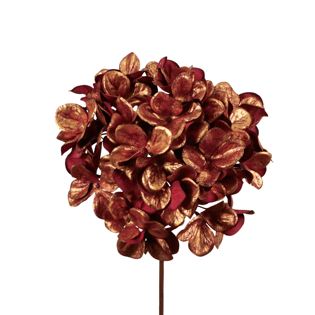 Tulpină cu floare de hortensie metalizată, cupru, 55 cm