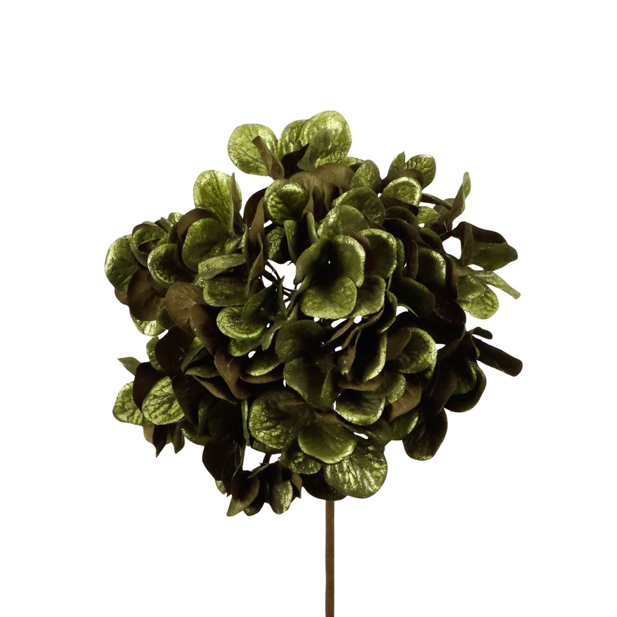 Tulpină cu floare de hortensie metalizată, verde, 55 cm