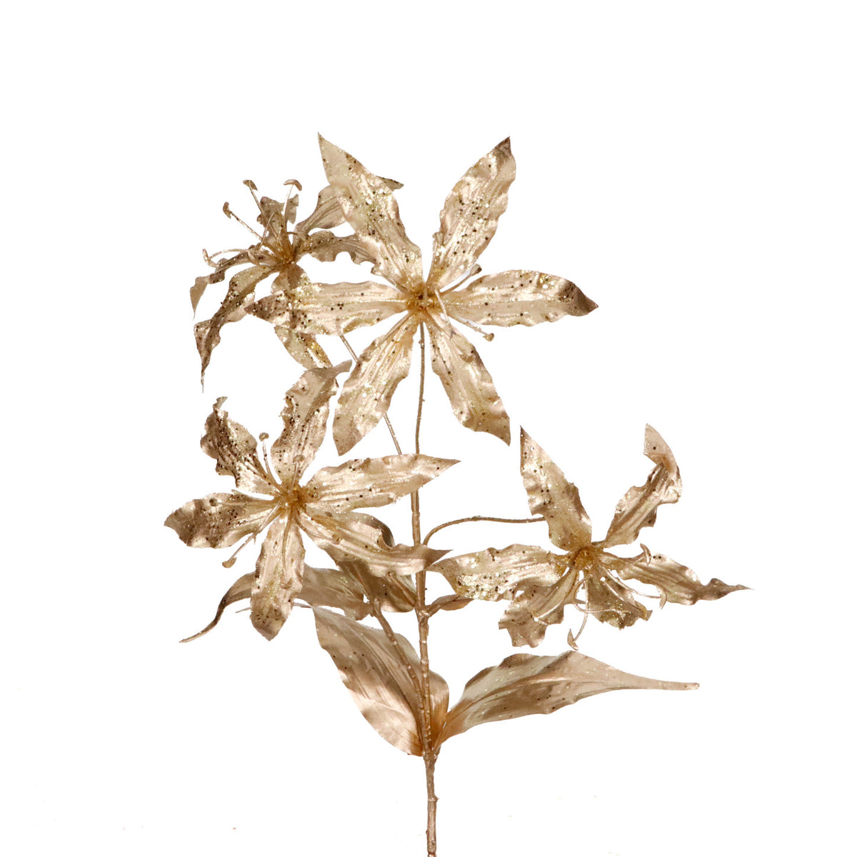 Tulpină cu flori de crin tropical cu sclipici, auriu, 87 cm
