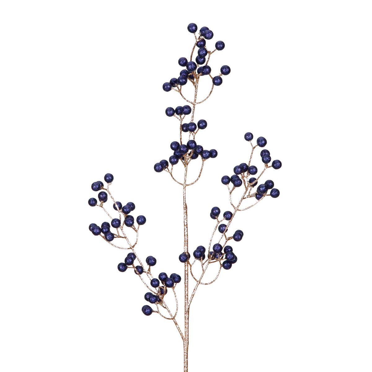 Tulpină cu fructe de pădure cu sclipici, albastru/auriu, 73 cm