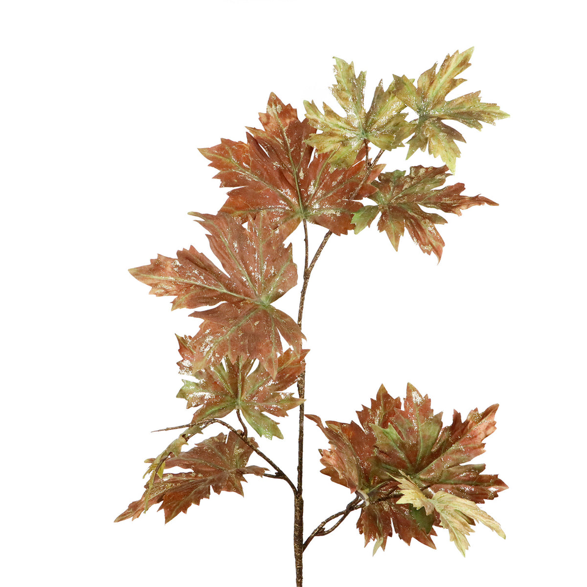 Tulpină cu frunze de arțar metalizate, verde/cupru, 96 cm