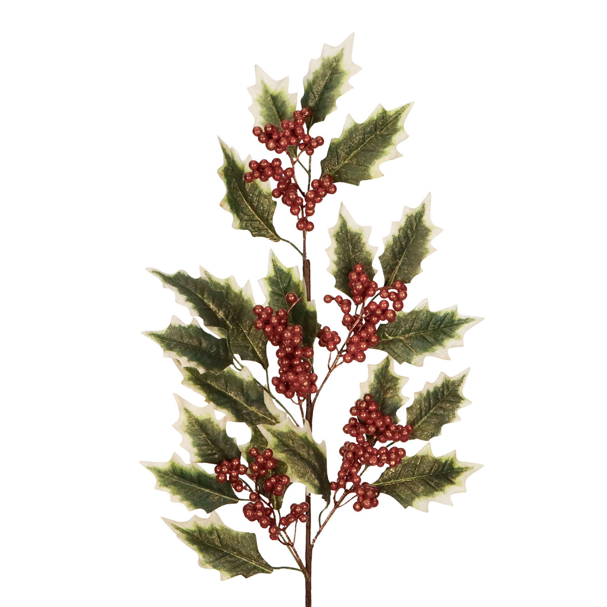 Tulpină cu frunze de ilice și bobițe, verde/portocaliu/crem, 76 cm