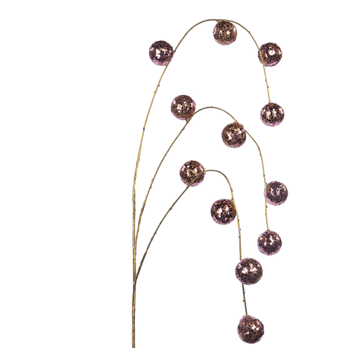 Tulpină cu globuri-oglindă curgătoare cu sclipici, roz/auriu, 93 cm