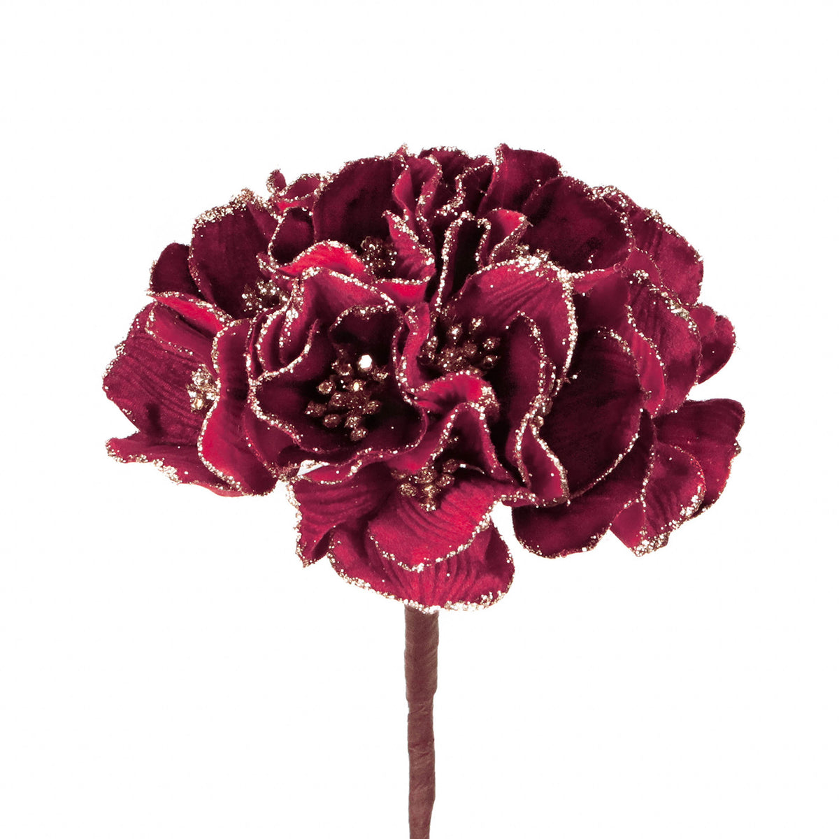 Tulpină cu hortensie din textil, burgund/roșu, 20 cm