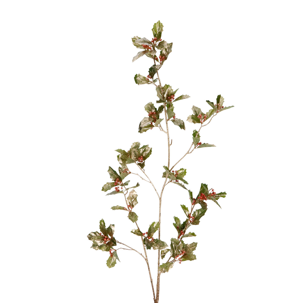 Tulpină cu ilice și fructe de pădure cu sclipici, verde/auriu/roșu, 172 cm