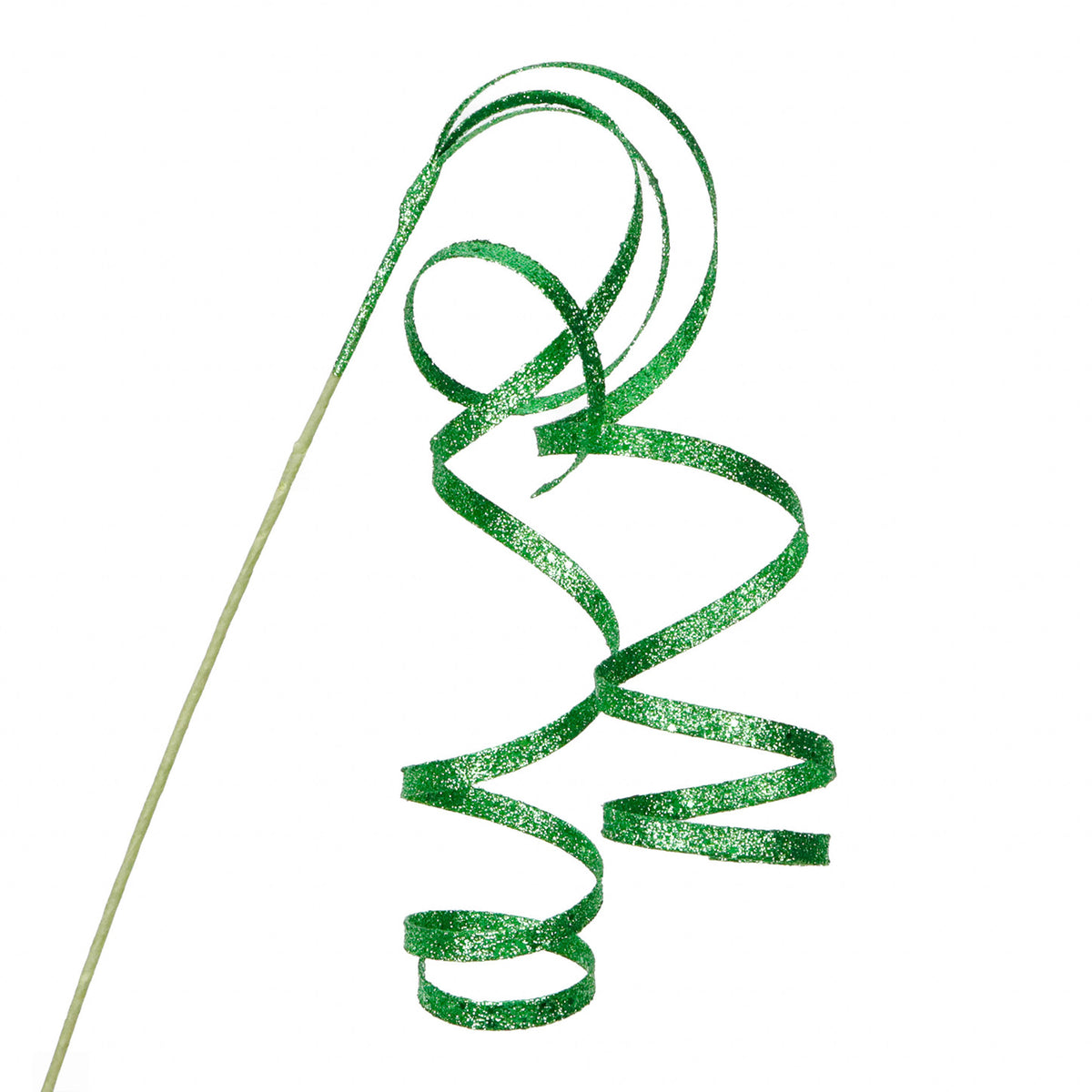 Tulpină cu panglică răsucită și sclipici, verde, 76 cm