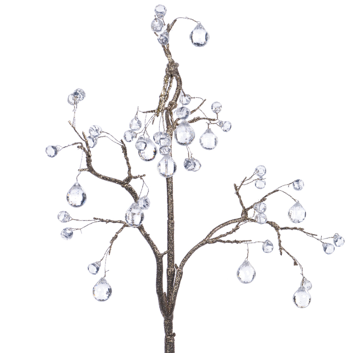 Tulpină cu picătură din cristal și pietre, șampanie/transparent, 83 cm
