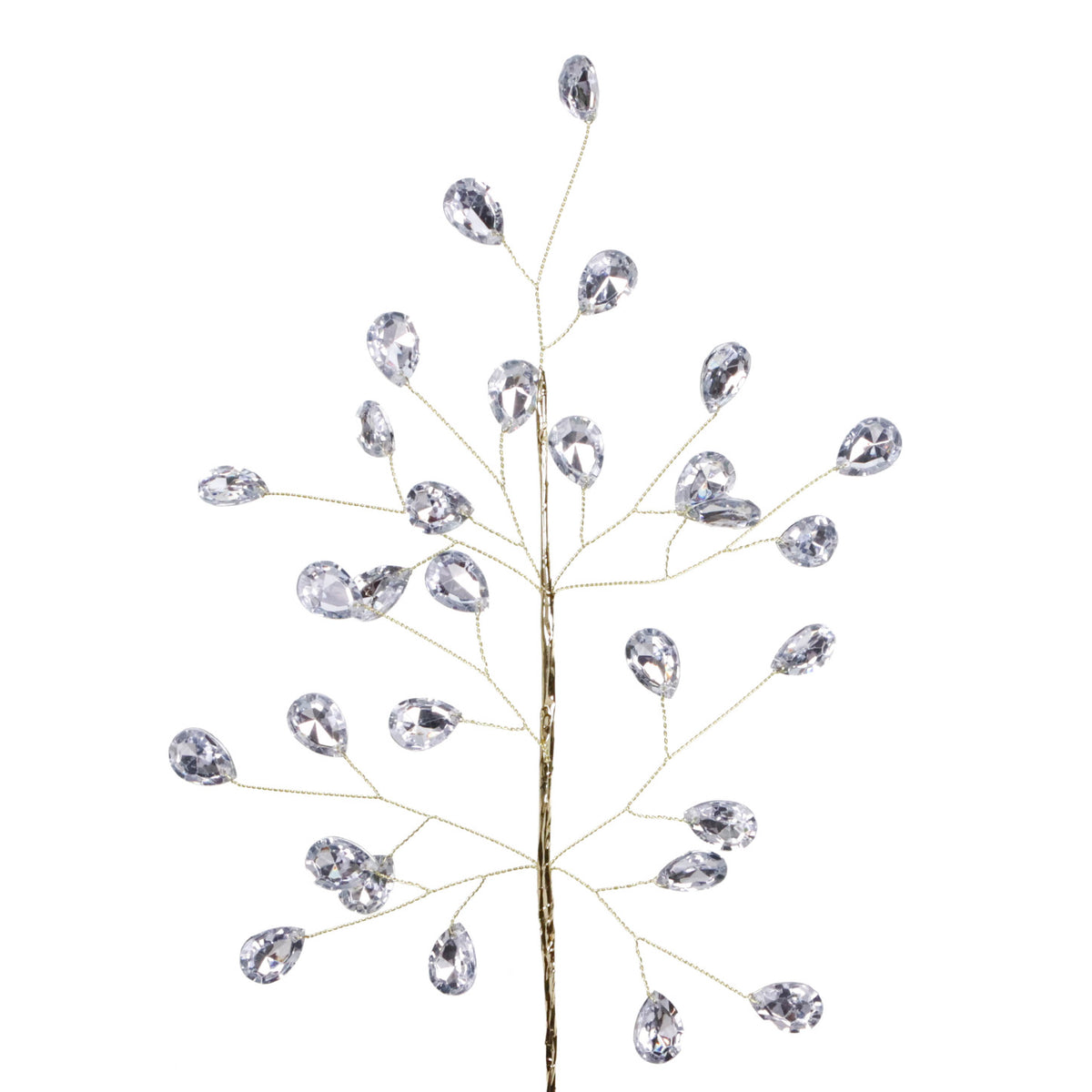 Tulpină cu picături cu pietre, transparent/argintiu/auriu, 32 cm