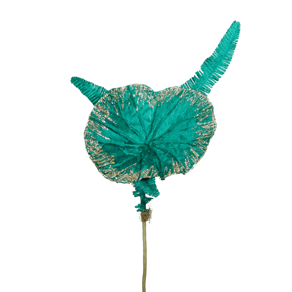 Tulpină din textil cu lotus și frunze de nufăr, verde/albastru/auriu, 61 cm