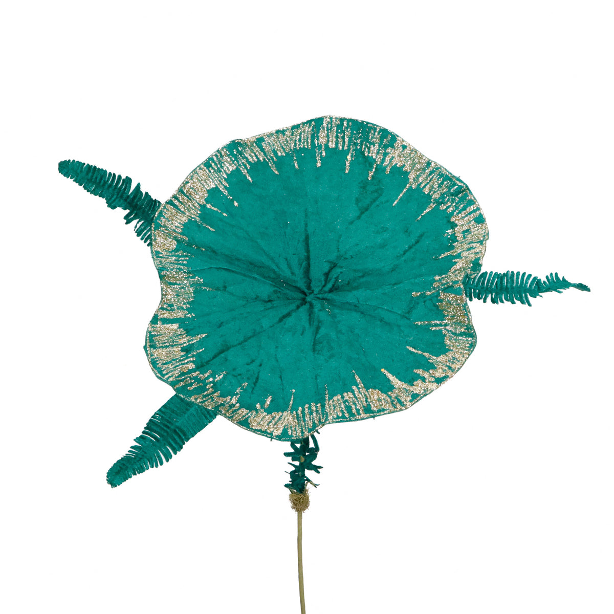 Tulpină din textil cu lotus și frunze de nufăr, verde/albastru/auriu, 75 cm