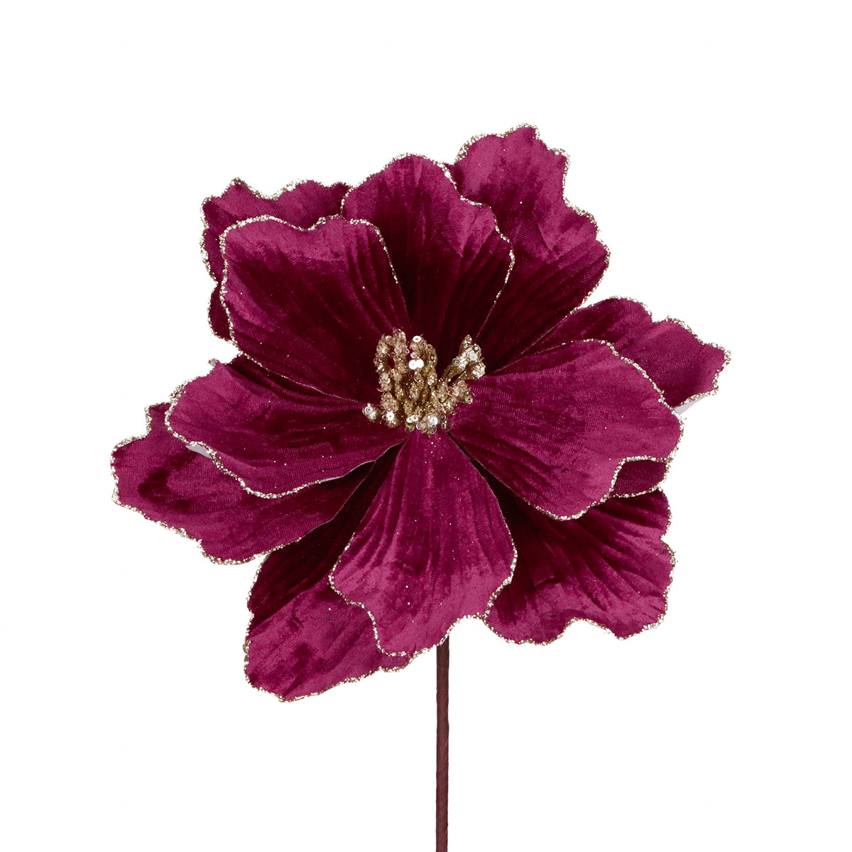 Tulpină din textil cu magnolie și sclipici, burgund/auriu, 45 cm