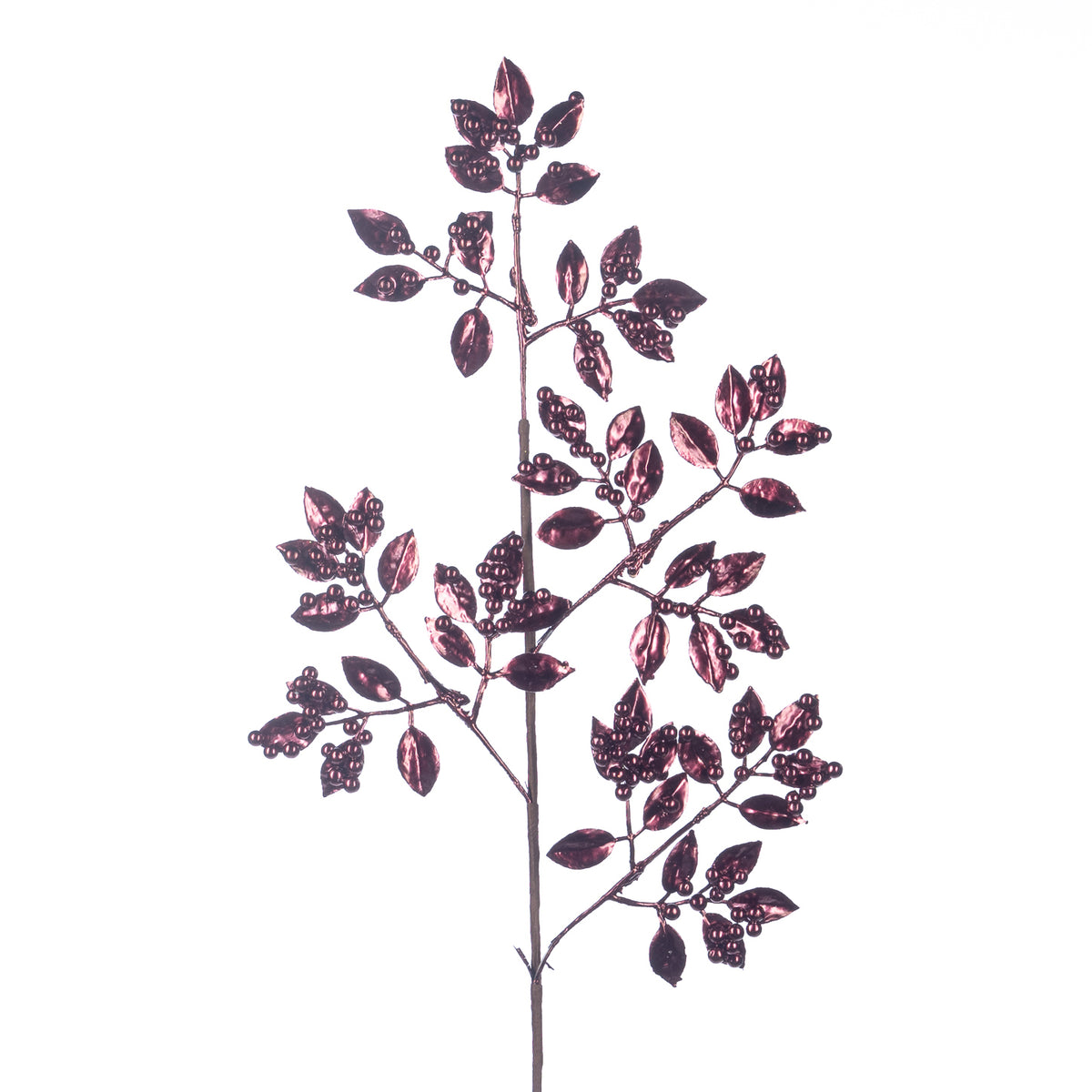 Tulpină metalizată cu bobițe și frunze, burgund/mov, 76 cm
