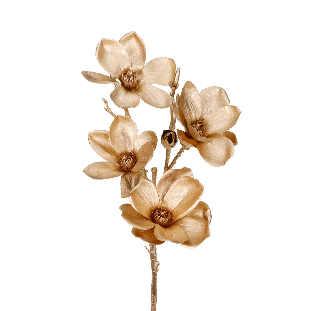 Tulpină metalizată cu flori de magnolie, auriu, 84 cm