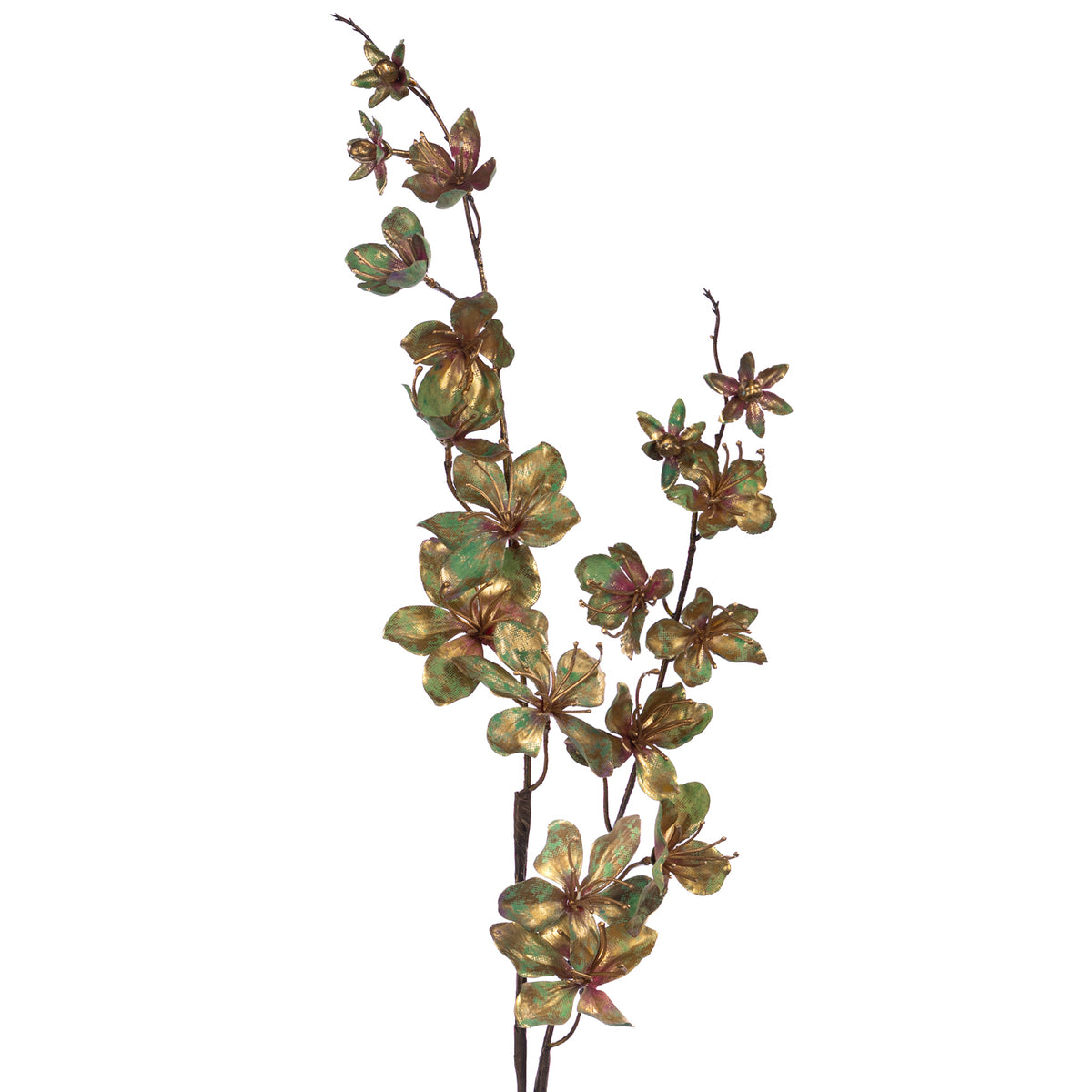 Tulpină metalizată cu flori de măr, auriu/verde, 96 cm