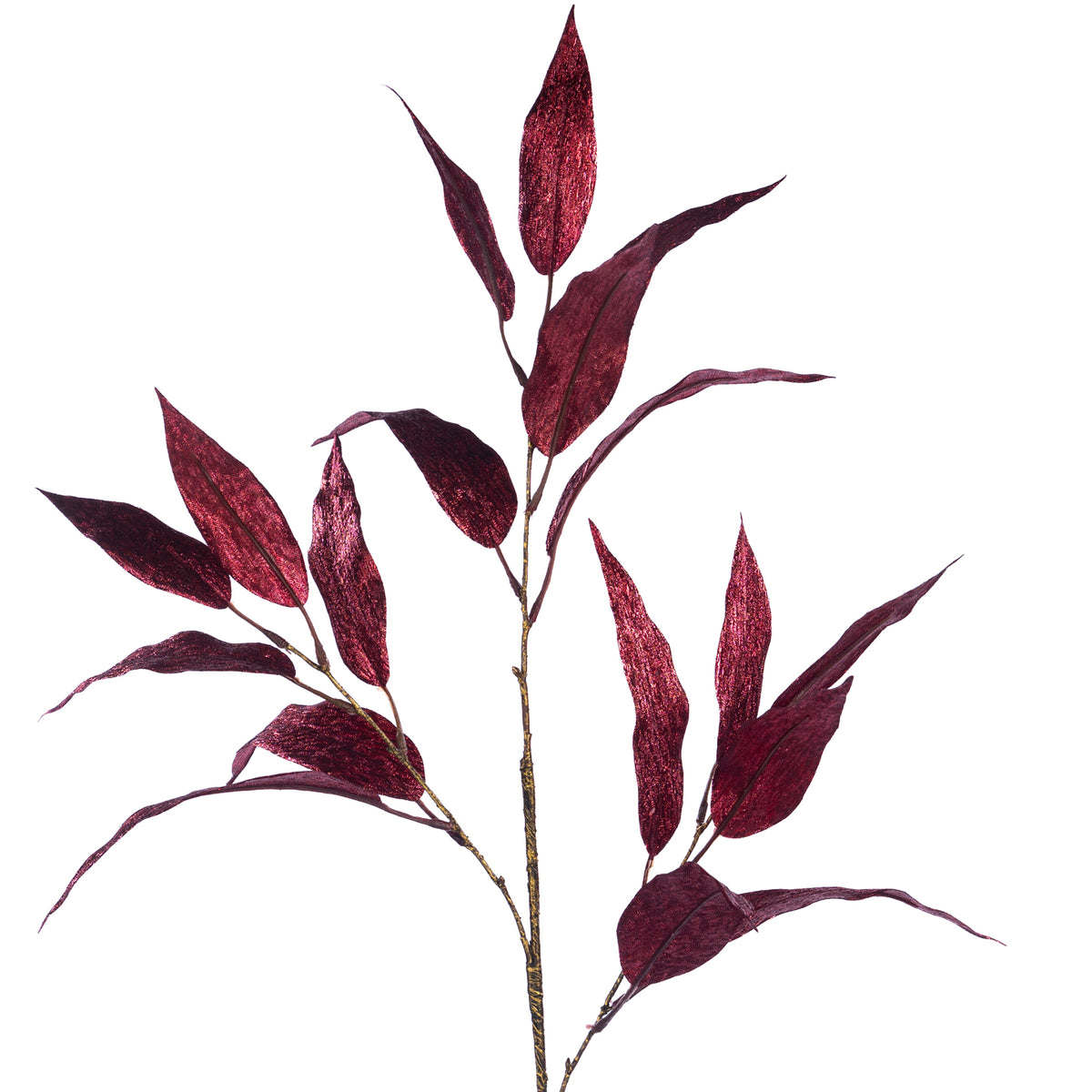 Tulpină metalizată cu frunză lungă, burgund, 79 cm