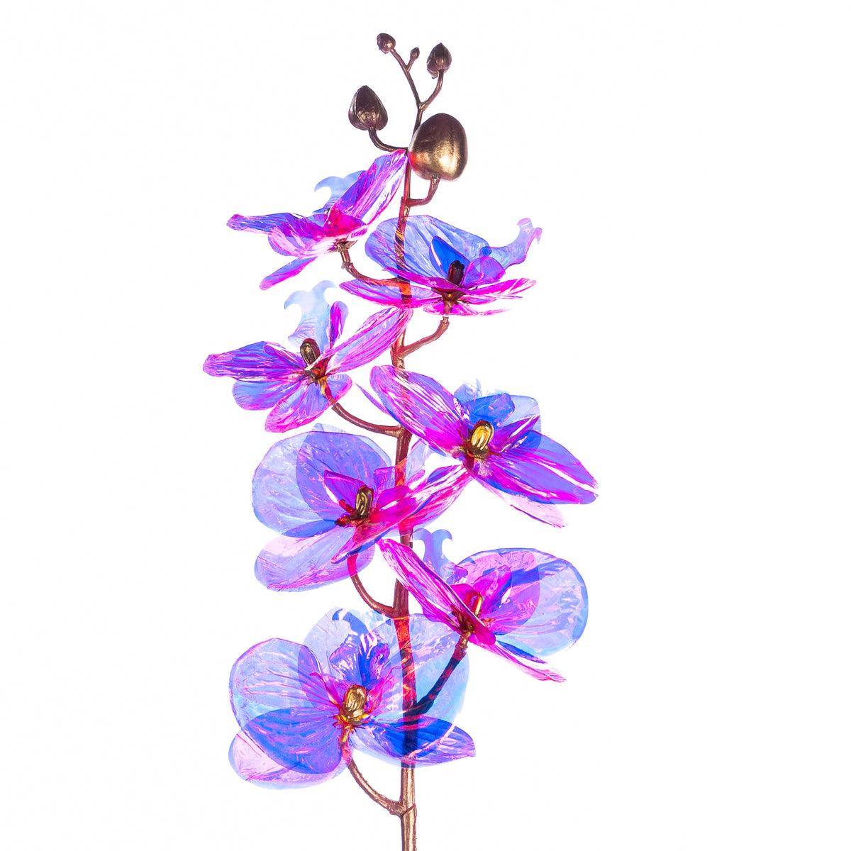 Tulpină metalizată irizată cu floare de orhidee, roz/auriu/multicolor, 74 cm