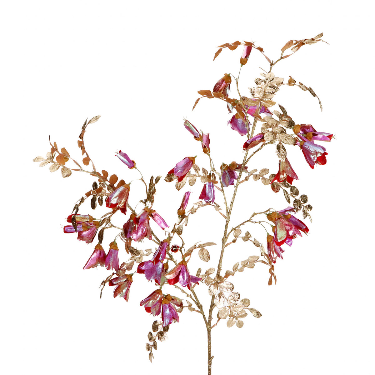 Tulpină metalizată irizată cu flori și frunze, roz/auriu, 112 cm