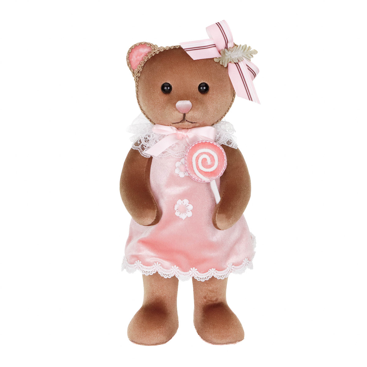 Ursuleț fetiță Candy din textil, maro/roz, 40 cm