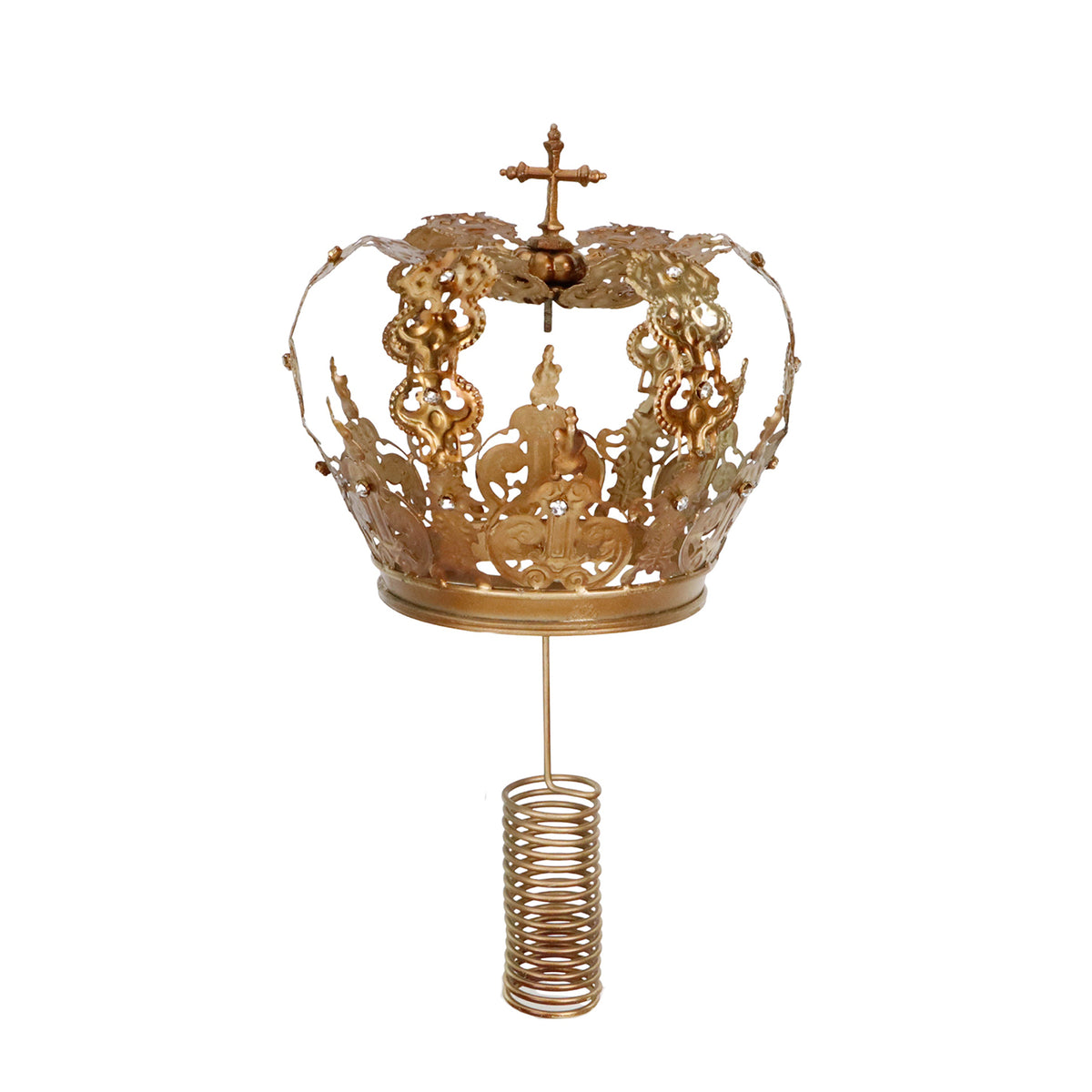 Vârf de brad coroană din metal, cu pietre, auriu, 36,5 cm