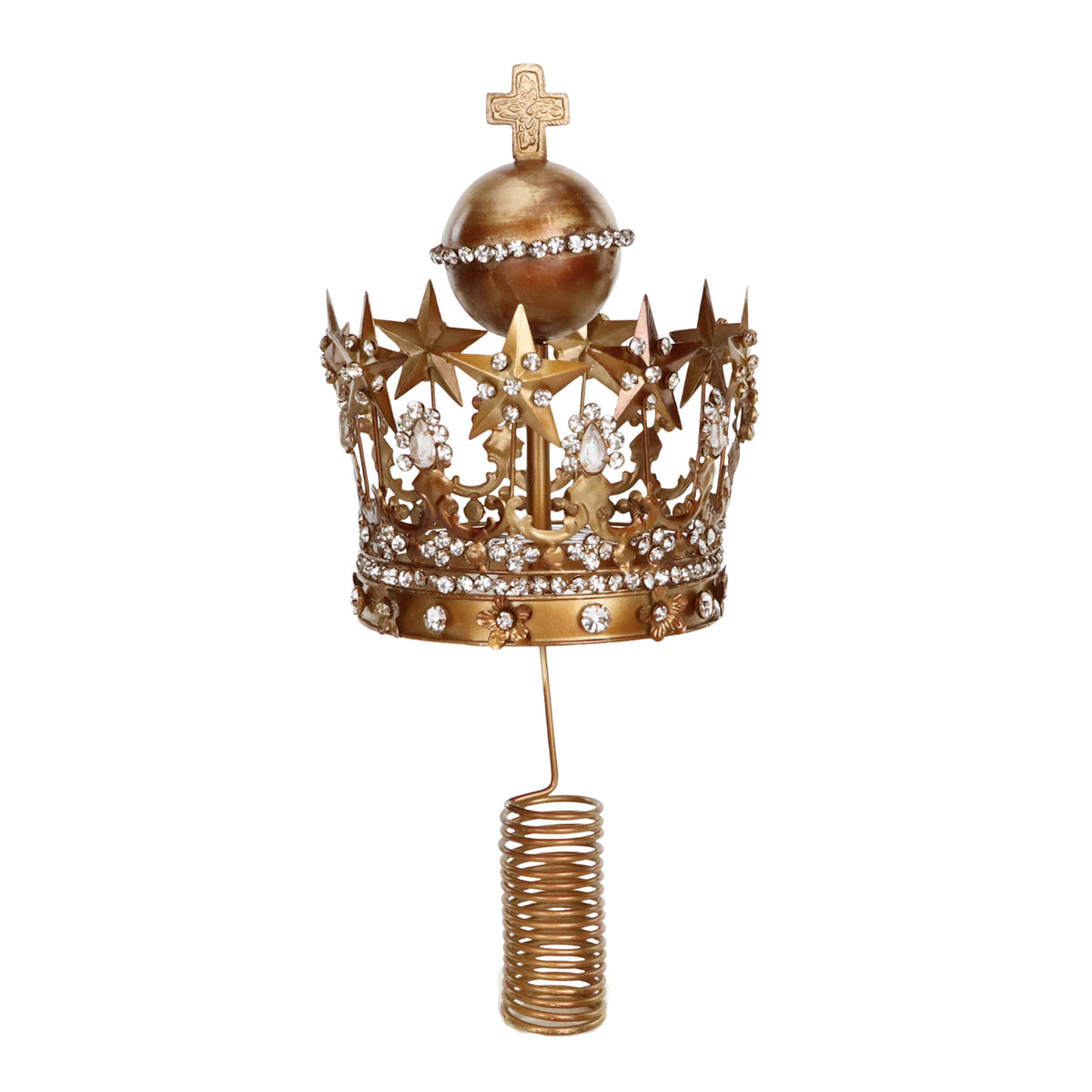 Vârf de brad coroană-stea din metal, cu pietre, auriu, 35 cm