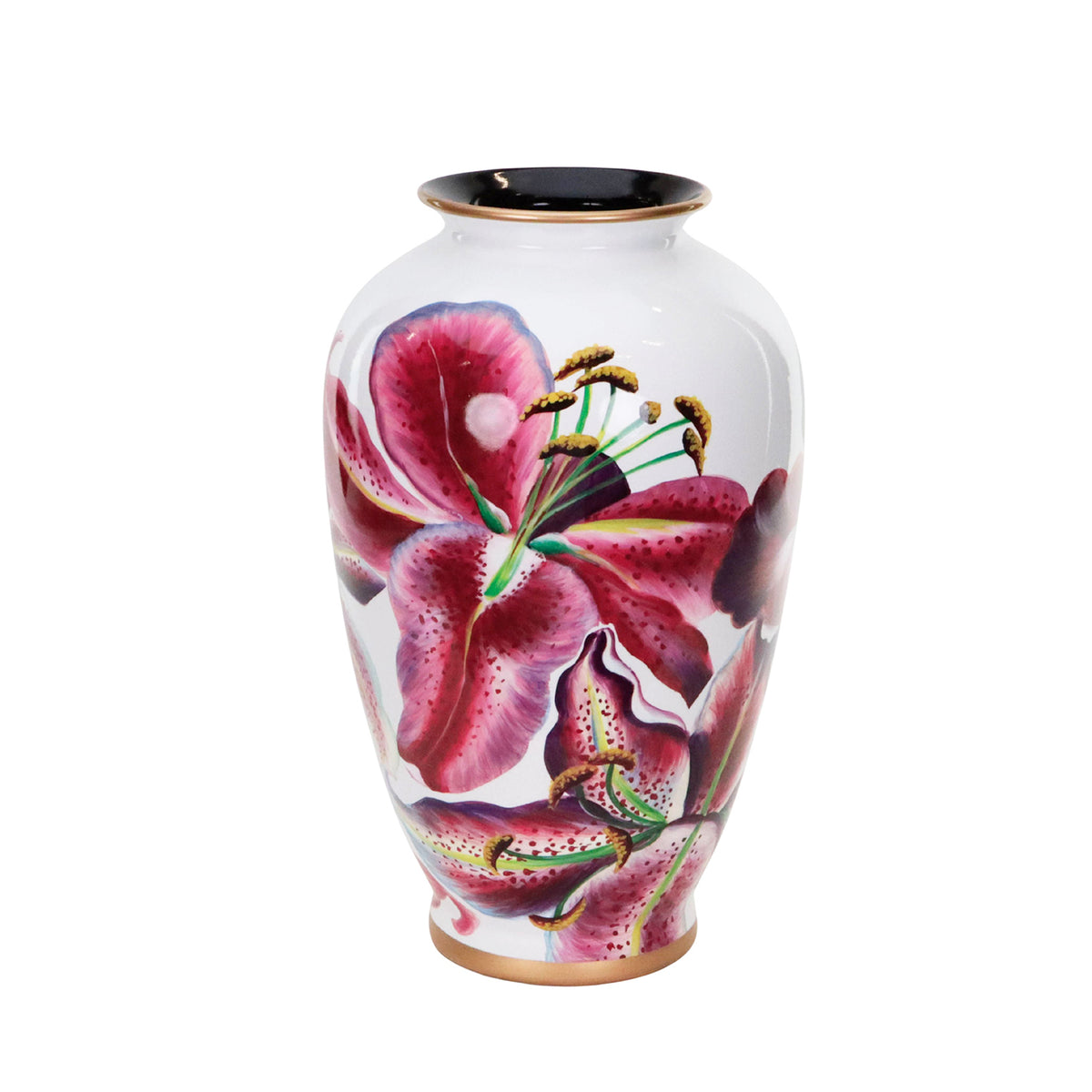 Vază din porțelan cu flori tropicale, roz/alb, 38 cm