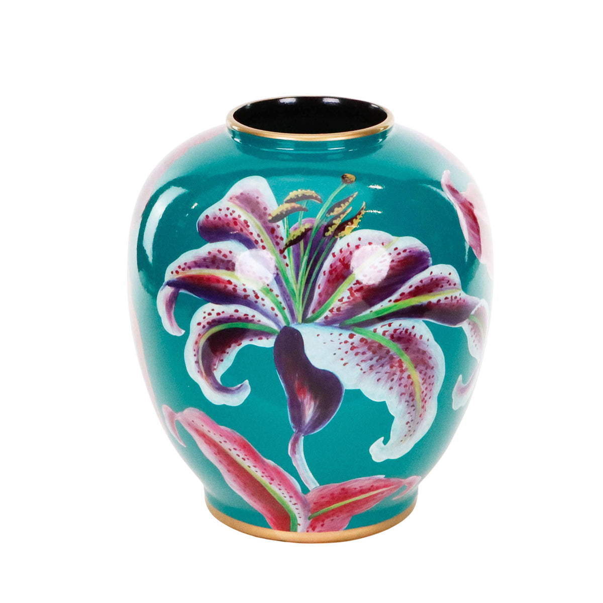 Vază din porțelan cu flori tropicale, verde/roz, 29 cm