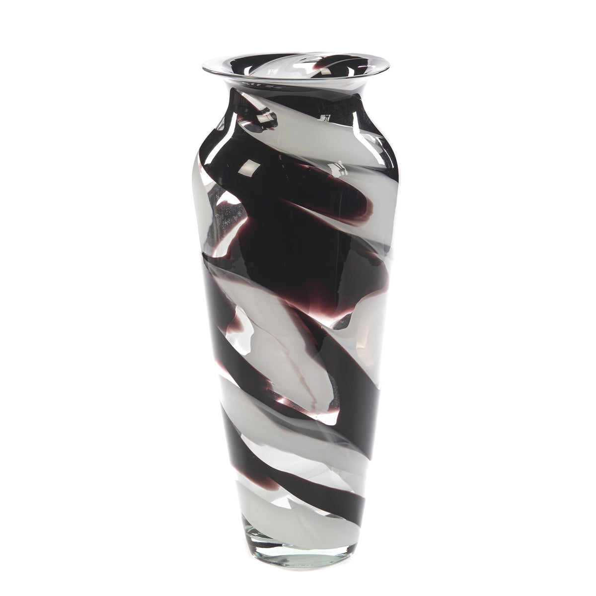 Vază din sticlă cu model în spirală, negru/alb/transparent, 38 cm