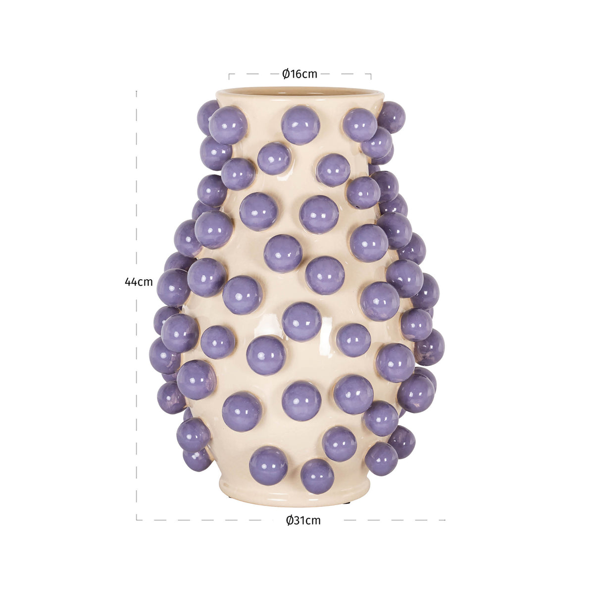 Vază Dotty, crem – desen tehnic cu dimensiuni