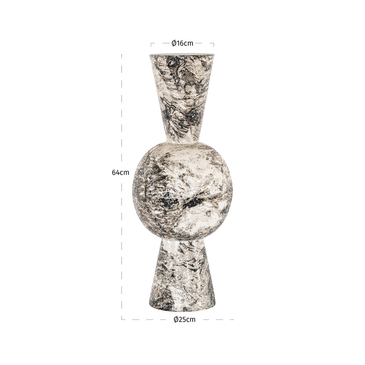 Vază Florry, negru/alb – desen tehnic cu dimensiuni