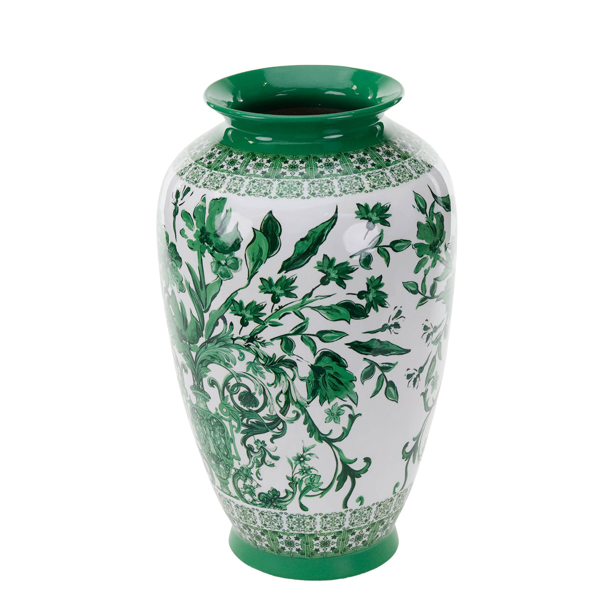 Vază înaltă din porțelan, verde/alb, 37 cm