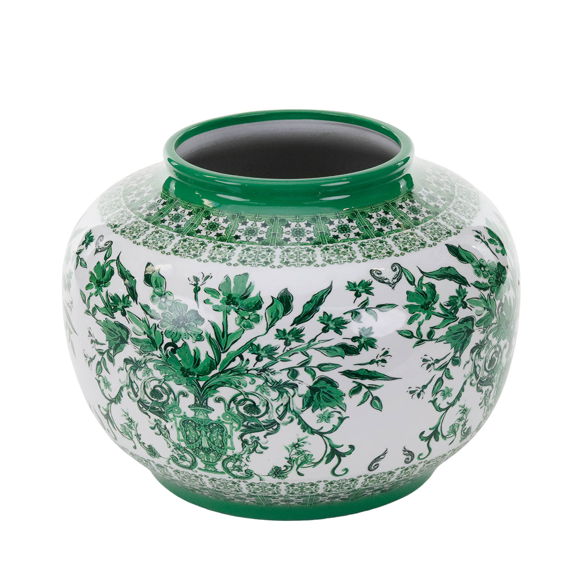 Vază largă din porțelan, verde/alb, 26 cm