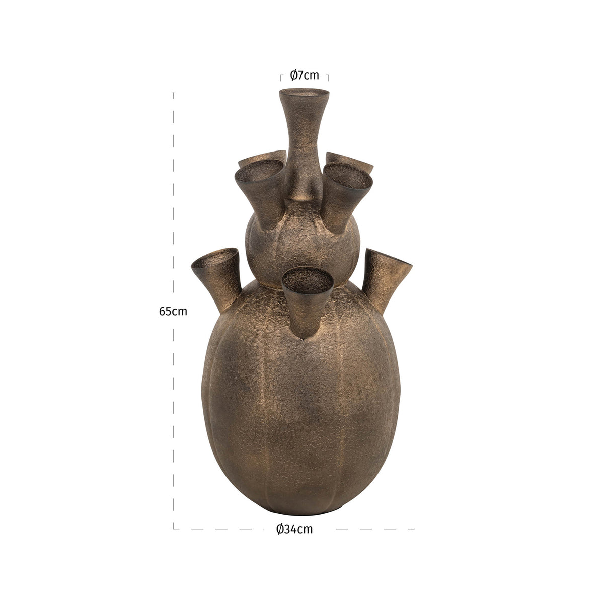Vază Maleen, alamă antichizată – desen tehnic cu dimensiuni