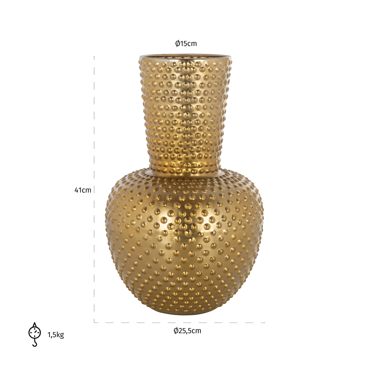 Vază Nola, auriu – desen tehnic cu dimensiuni
