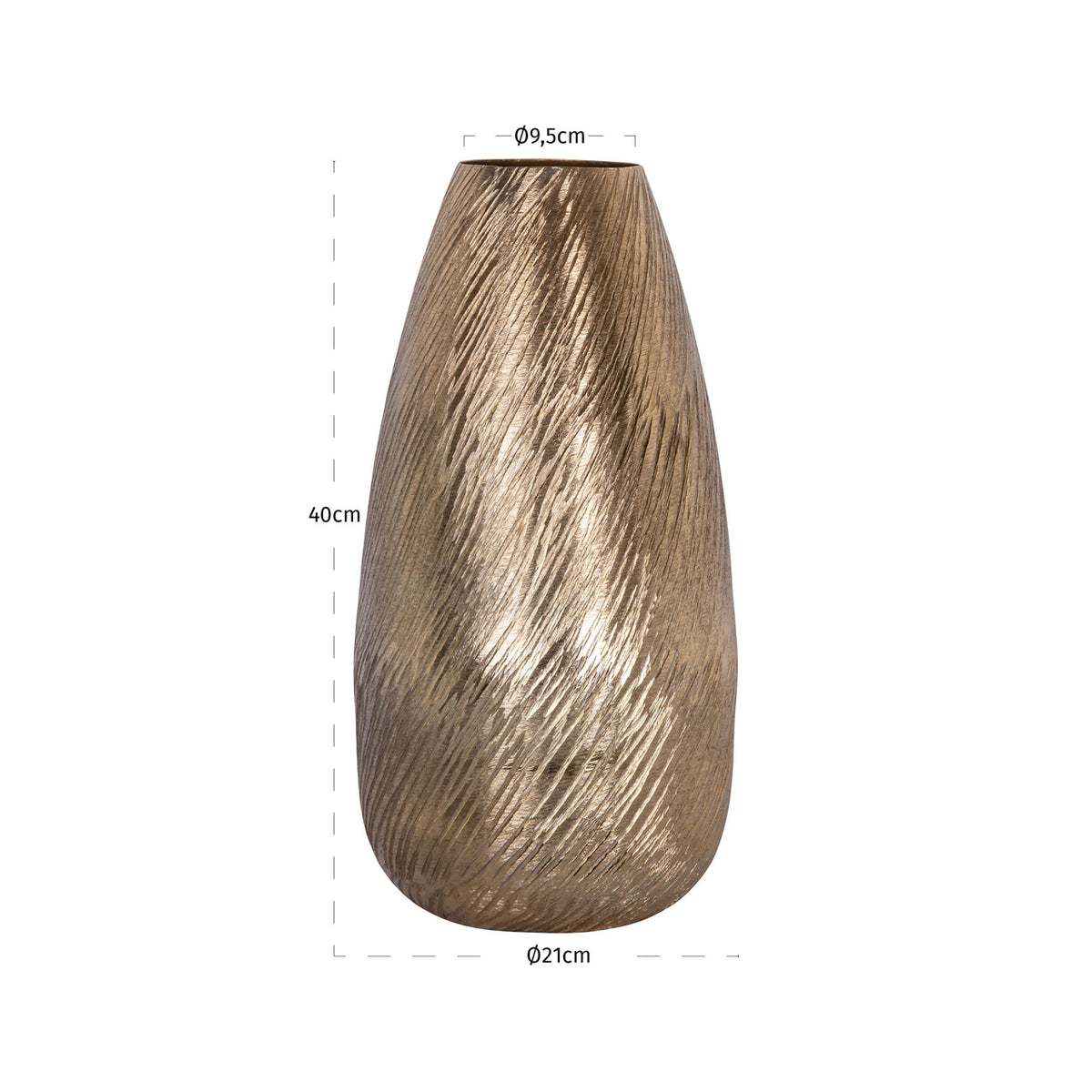 Vază Riza, auriu – desen tehnic cu dimensiuni