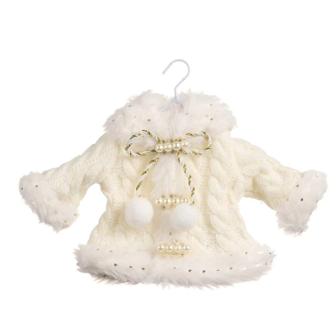Hainuta decorativa crosetata cu perlute 19cm crem/alb