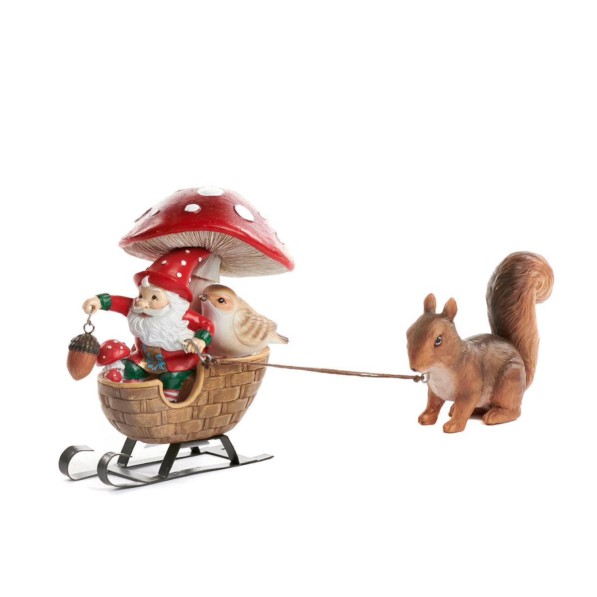 Veveriță cu sania gnomului Moș Crăciun, maro, 24,5 cm