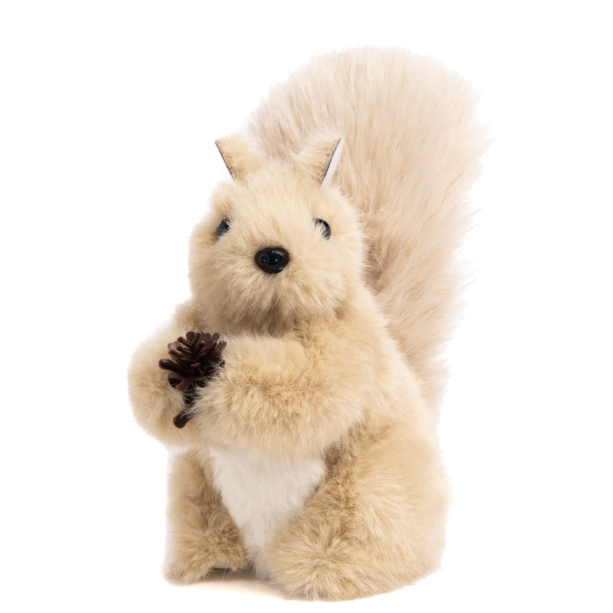 Veveriță din blăniță cu con de brad, maro deschis/crem, 20 cm
