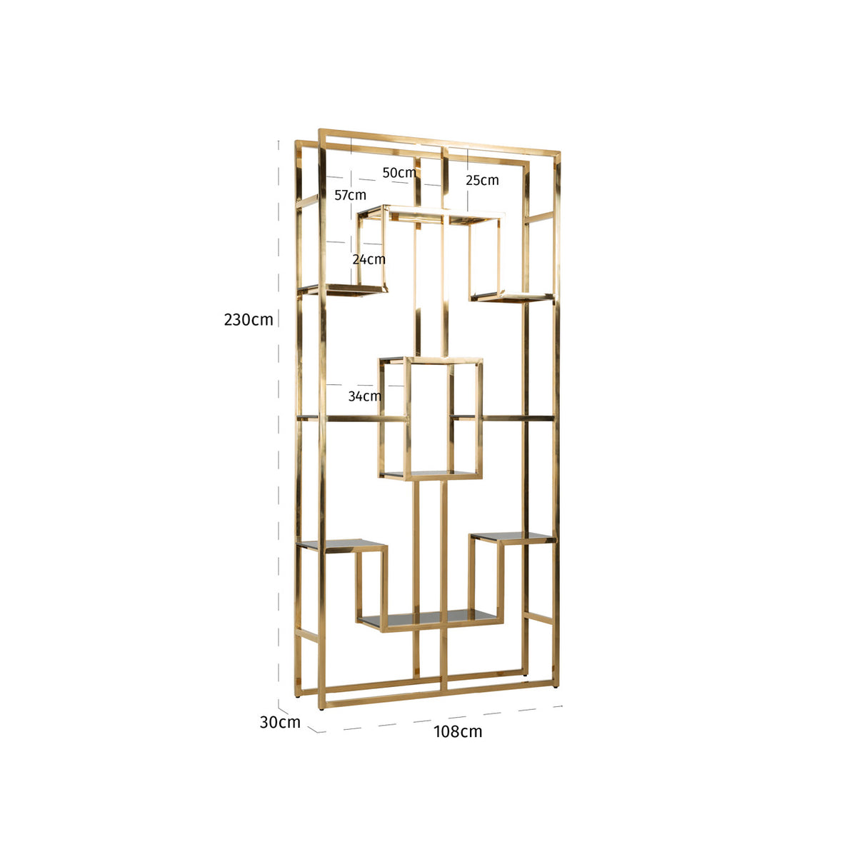Vitrină Magnus, auriu – desen tehnic cu dimensiuni